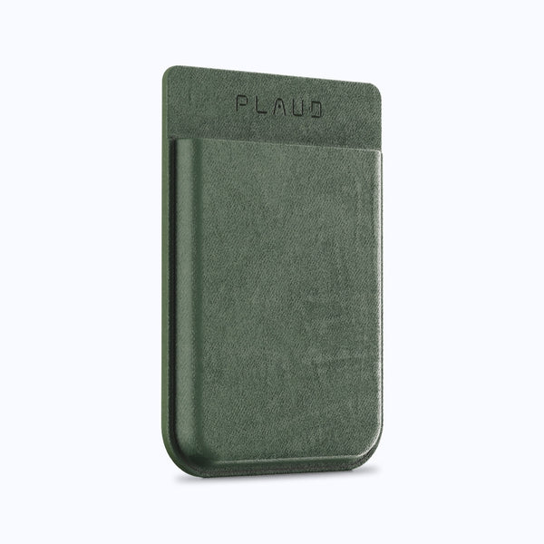 Green leather Plaud Note Magnetic Case featuring slim portable design, magnetic functionality, and durable protection for AI note-taking device